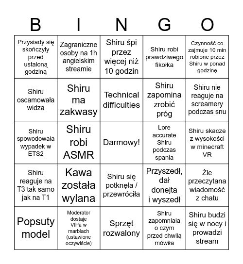 Shiru przedłużany VR Bingo Card