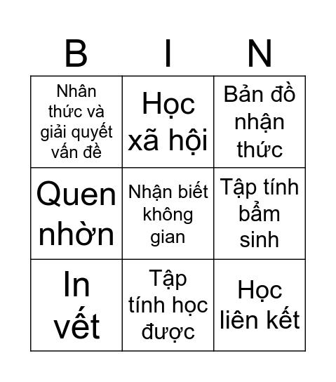 Sinh Bingo Card