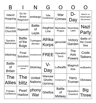Unit 8 - WWII Bingo Card