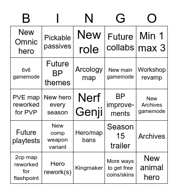 Overwatch Spotlight Bingo Card