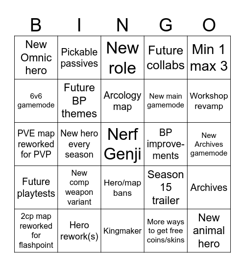 Overwatch Spotlight Bingo Card