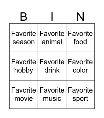 my favorite... Bingo Card