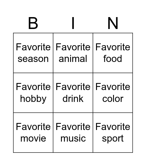 my favorite... Bingo Card