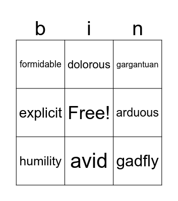 english list 11 bingo Card