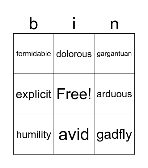 english list 11 bingo Card