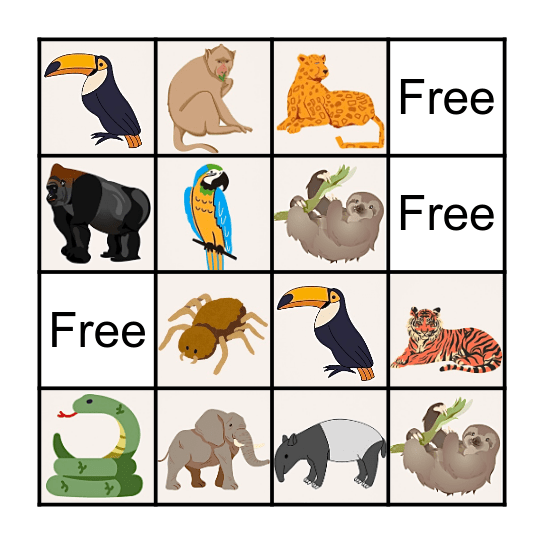 JUNGLE ANIMALS Bingo Card