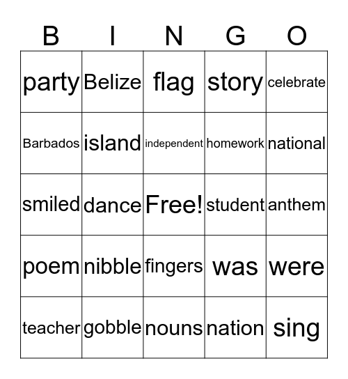 Vocabulary Words Bingo Card