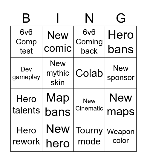 Overwatch pvp announcements Bingo Card