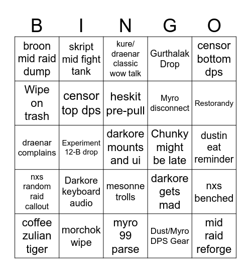 BH 25m Bingo Card