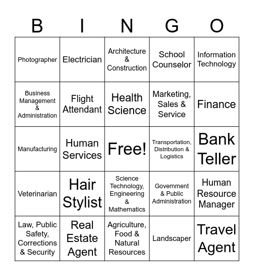Career Clusters Bingo Card