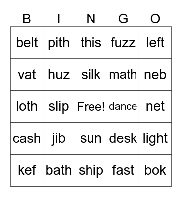 Blending Sounds Bingo Card