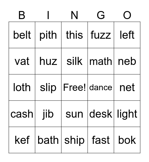 Blending Sounds Bingo Card