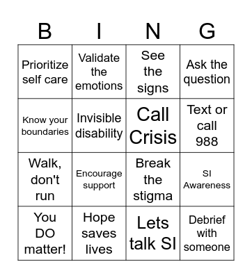 S.A.V.E Bingo Card