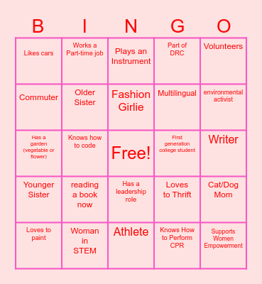 Women's Empowerment Bingo Card