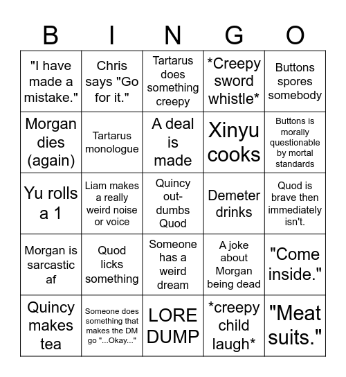 Dreaming Wilds Bingo Card