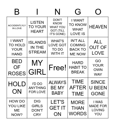 LOVE TO HATE Bingo Card