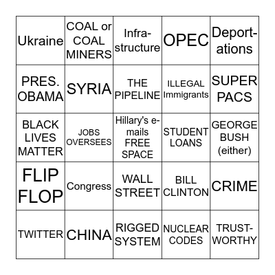 DEBATE BINGO 9/26/16 Bingo Card