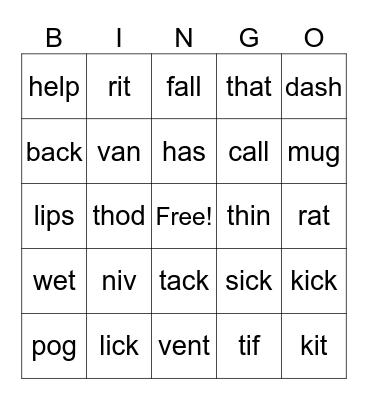Blending Sounds Bingo Card