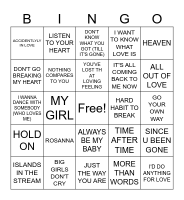 LOVE TO HATE Bingo Card