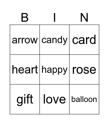 Valentine's Day Bingo Card