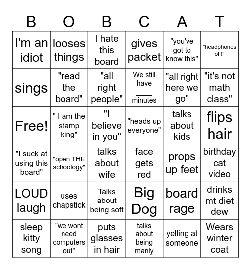 Team Bobcats Teacher Bingo Card