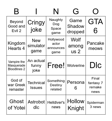 State of Play Bingo Card