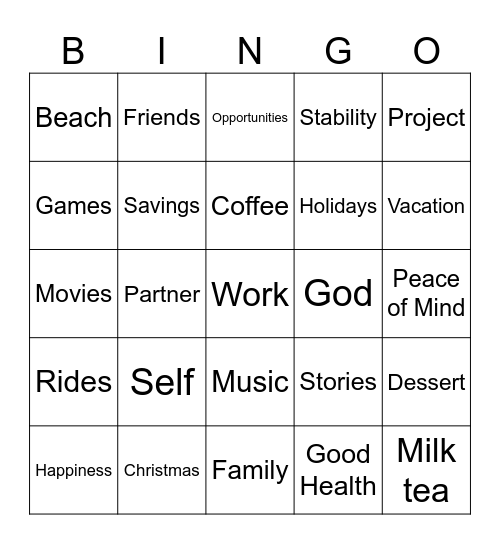 The Things We Love Bingo Card