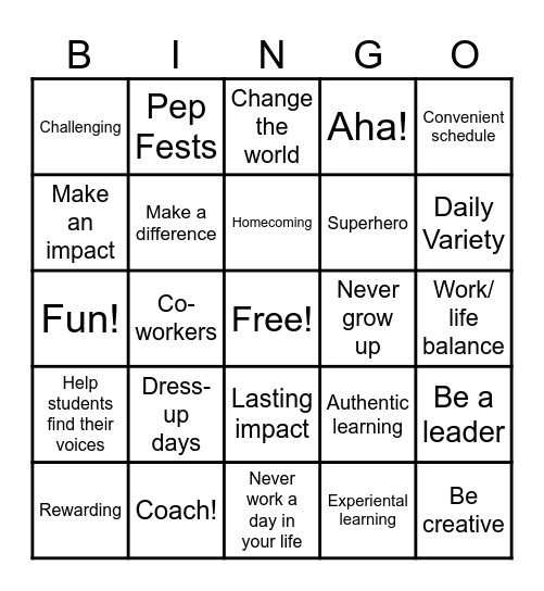 Why Teach? Bingo Card