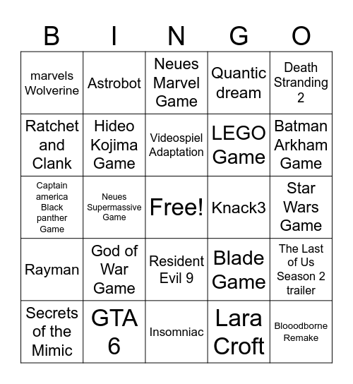 State of Play Bingo Card