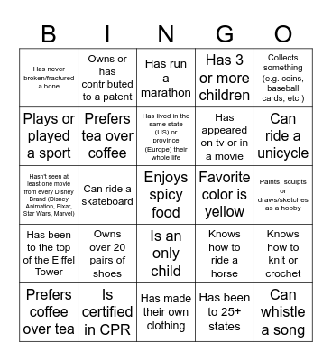 Ice Breaker Bingo Card