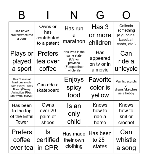 Ice Breaker Bingo Card