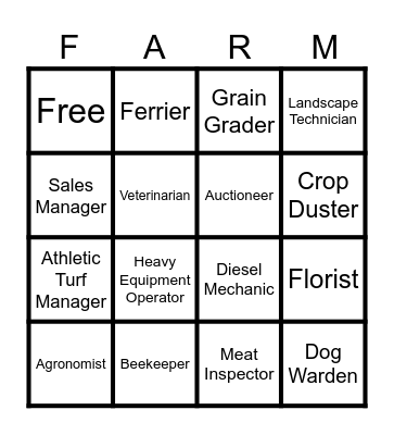 Agriculture Careers Bingo Card