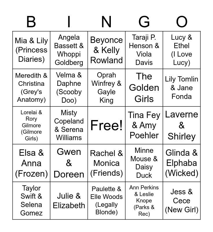 Besties Bingo Card
