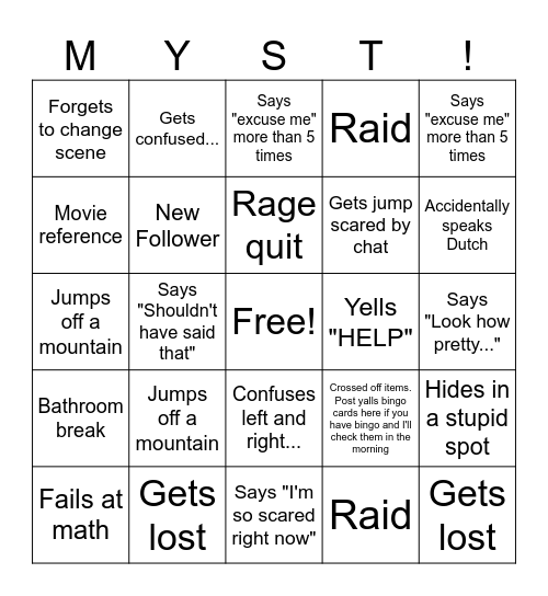 Myst's bingo Card