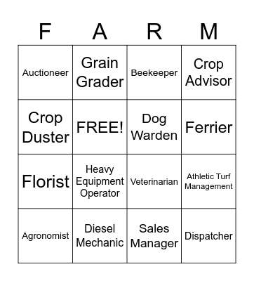 Ag. careers Bingo Card
