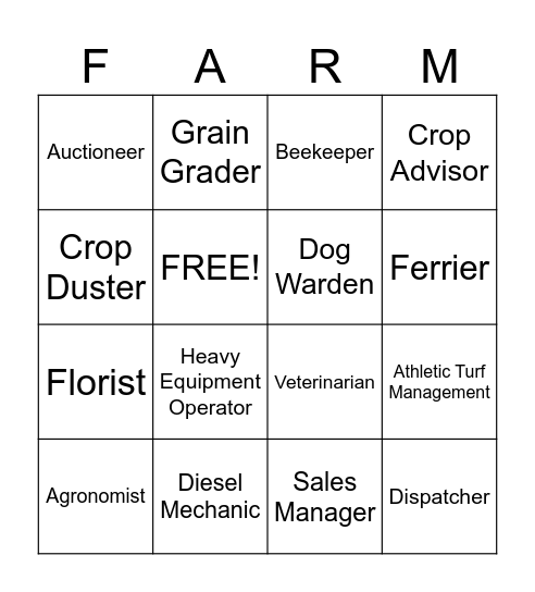 Ag. careers Bingo Card