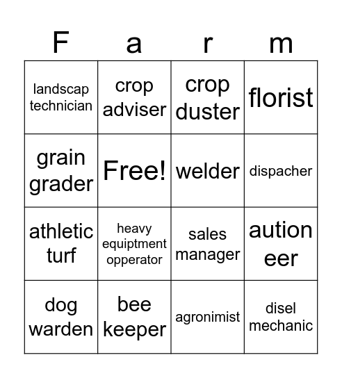 AG Careers Bingo Card