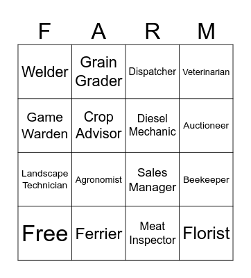 Ag. Careers Bingo Card