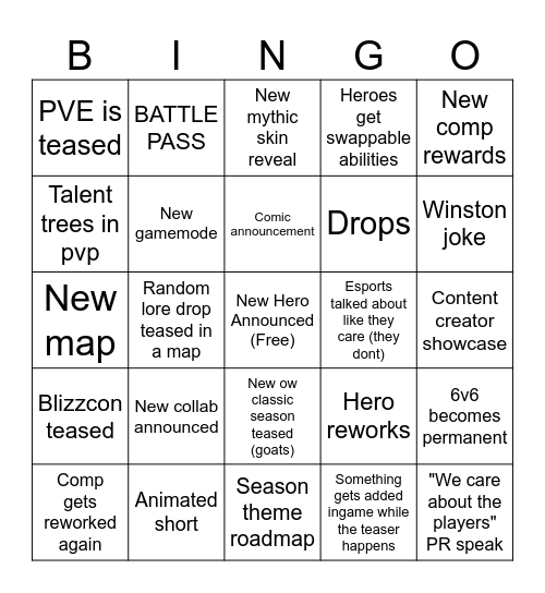 Overwatch 2 Spotlight Bingo Card