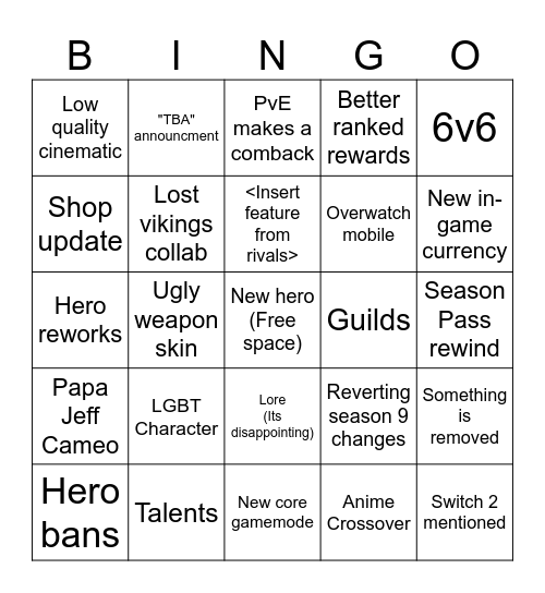 Overwatch Spotlight Bingo Card