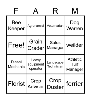 Ag Careers Bingo Card