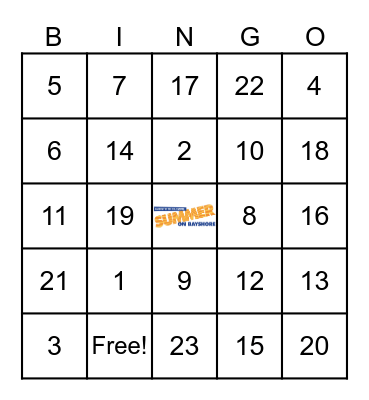 Summer on Bayshore Bingo Card
