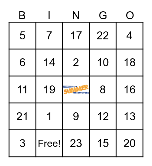 Summer on Bayshore Bingo Card