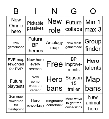 Overwatch Spotlight Bingo Card