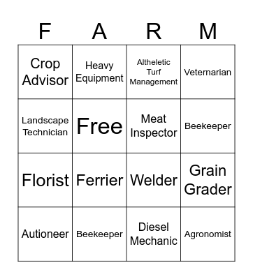Ag Careers Bingo Card