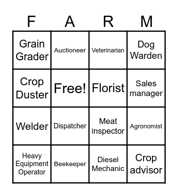 AG. Careers Bingo Card