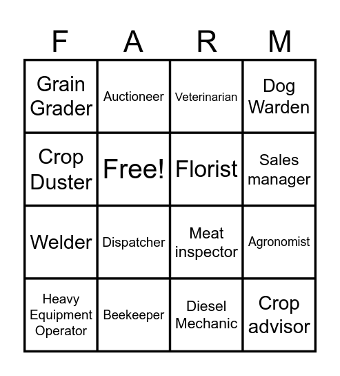 AG. Careers Bingo Card