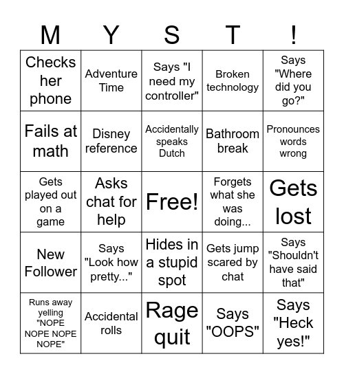 Myst Mynion Bingo! Bingo Card