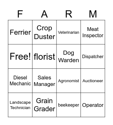 Ag Careers Bingo Card