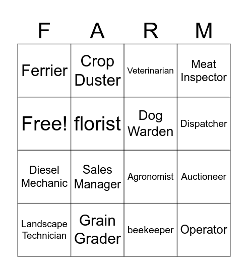 Ag Careers Bingo Card